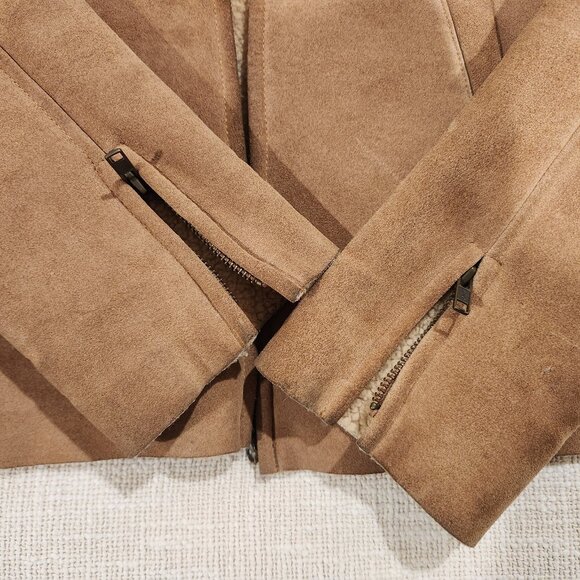 GAP Tan Leather Vintage Jacket - Aviator Bomber Pilot Sheepskin Style - Picture 5 of 10